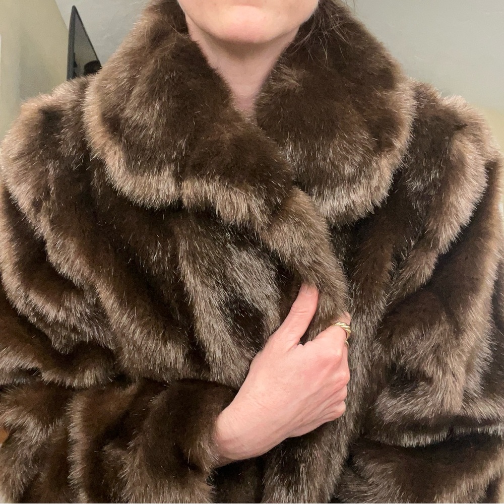 Dennis Basso Faux Fur Coat | Brown | Size Medium